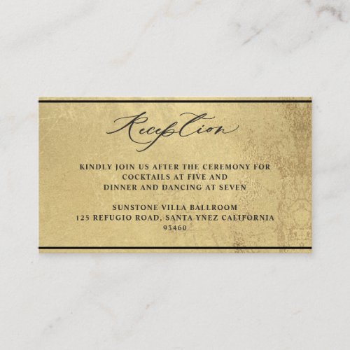 Elegant Gold and Black Wedding Reception  Enclosure Card