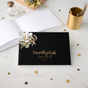 Elegant Gold and Black Wedding Rings Wedding Guest Book