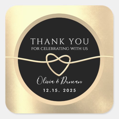 Elegant Gold and Black Wedding Thank You Square Sticker