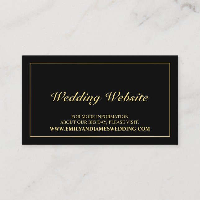 Elegant Gold and Black Wedding Website Enclosure Card (Front)