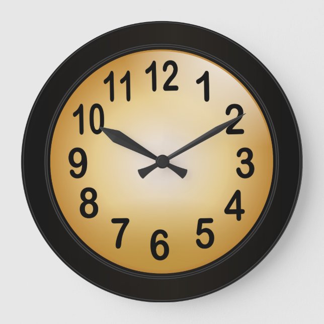 Elegant Gold and Black with Bold Black Numbers Large Clock (Front)