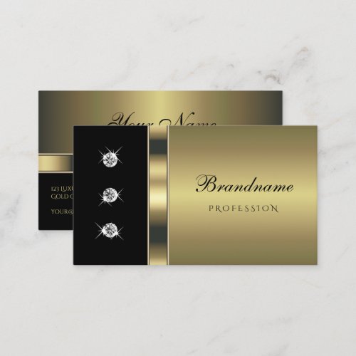 Elegant Gold and Black with Luminous Rhinestones Business Card