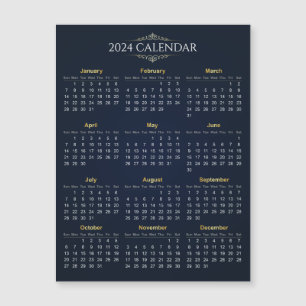 Elegant Gold and Blue 2024 Calendar Magnetic Card