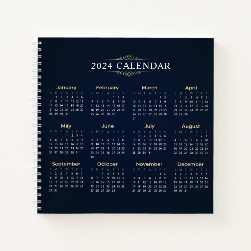 Elegant Gold and Blue 2024 Calendar  Notebook