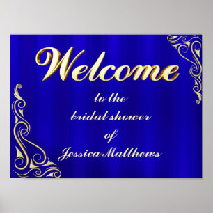 Elegant Gold and Blue Bridal Shower Welcome Sign