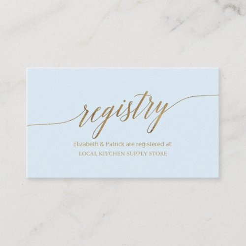 Elegant Gold and Blue Calligraphy Wedding Registry Enclosure Card