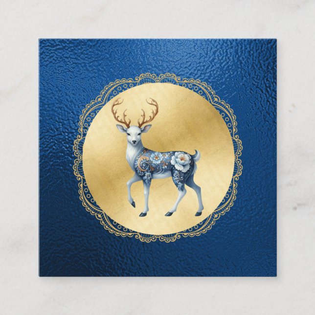 Elegant Gold and Blue Christmas Enclosure Note Card (Front)