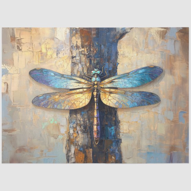 Elegant Gold and Blue Dragonfly Artwork Tissue Paper (Front)
