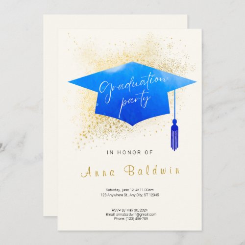 Elegant Gold and Blue Graduation Party Invitation