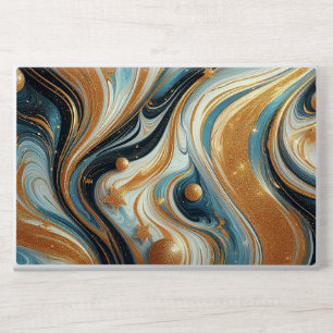 Elegant Gold and Blue Marble Pattern HP Laptop Skin