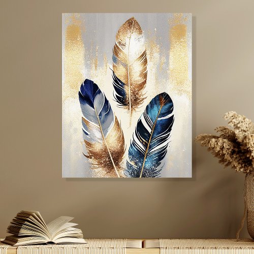 Elegant Gold And Blue Metallic Feather Acrylic Photo Tile