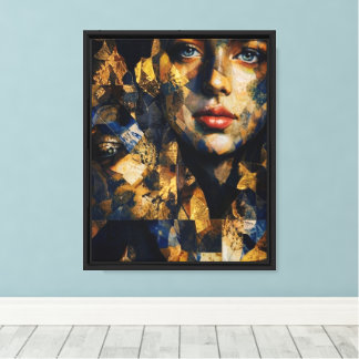 Elegant Gold and Blue Mosaic Woman Portrait - Abst Canvas Print
