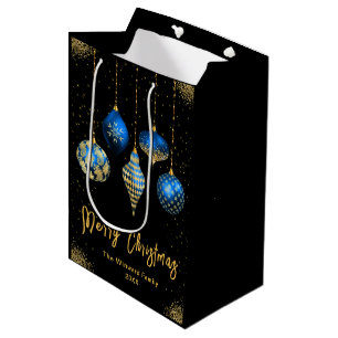 Elegant Gold and Blue Ornament Christmas Medium Gift Bag