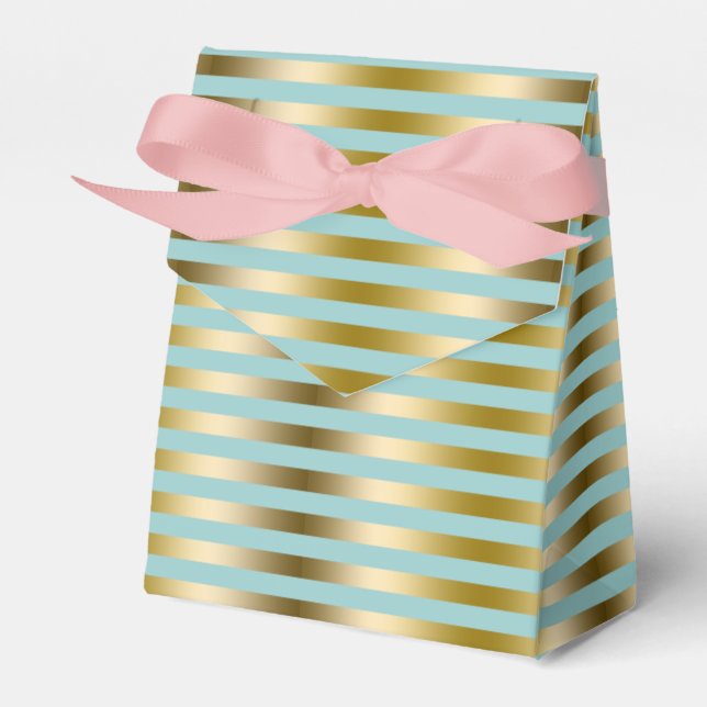 Elegant Gold And Blue Stripes Pattern Favor Boxes (Front Side)