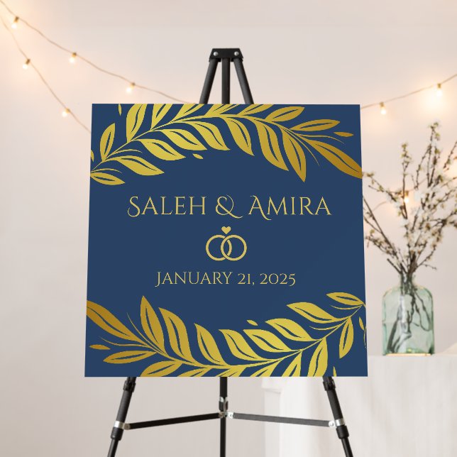 Elegant Gold and Blue Wedding Sign (In Situ (Stand))