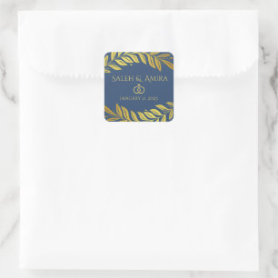 Elegant Gold and Blue Wedding Sign Square Sticker