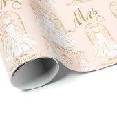 Elegant Gold and Blush Bridal Dress Bridal Shower Wrapping Paper (Roll Corner)