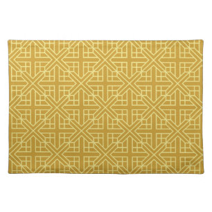 Elegant Gold and Brown Diamond Geometric Pattern Cloth Placemat