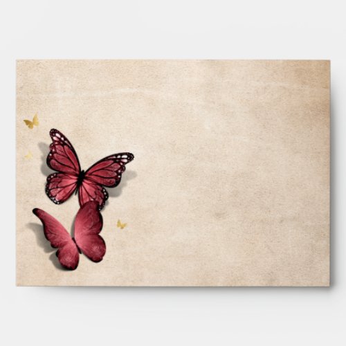 Elegant Gold and Burgundy Butterfly Return Address Envelope