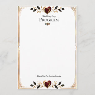Elegant Gold and Burgundy Heart Wedding Program