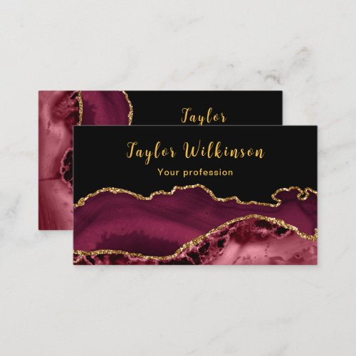 Elegant Gold and Burgundy Red Agate Business Card