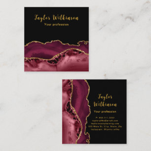 Elegant Gold and Burgundy Red Agate Square Business Card