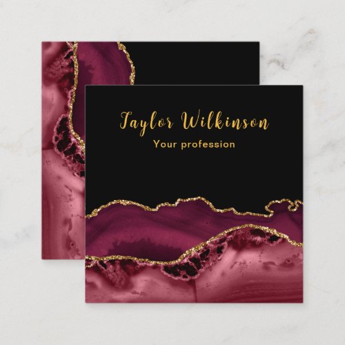 Elegant Gold and Burgundy Red Agate Square Business Card