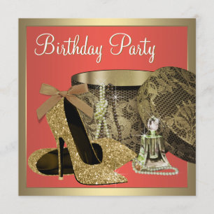 Elegant Gold and Coral Guava Birthday Party Invitation