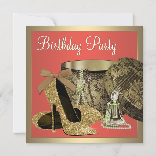 Elegant Gold and Coral Guava Birthday Party Custom Invitation