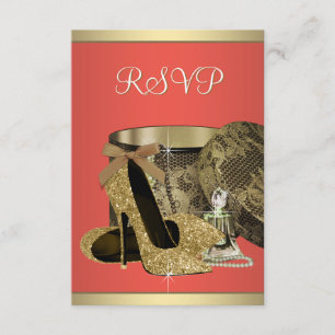 Elegant Gold and Coral Guava Birthday Party RSVP