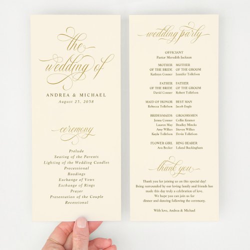 Elegant Gold and Cream Calligraphy Wedding Program