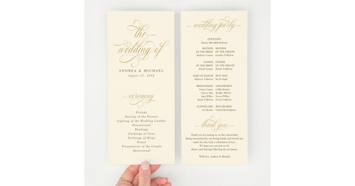 Elegant Gold and Cream Calligraphy Wedding Program | Zazzle