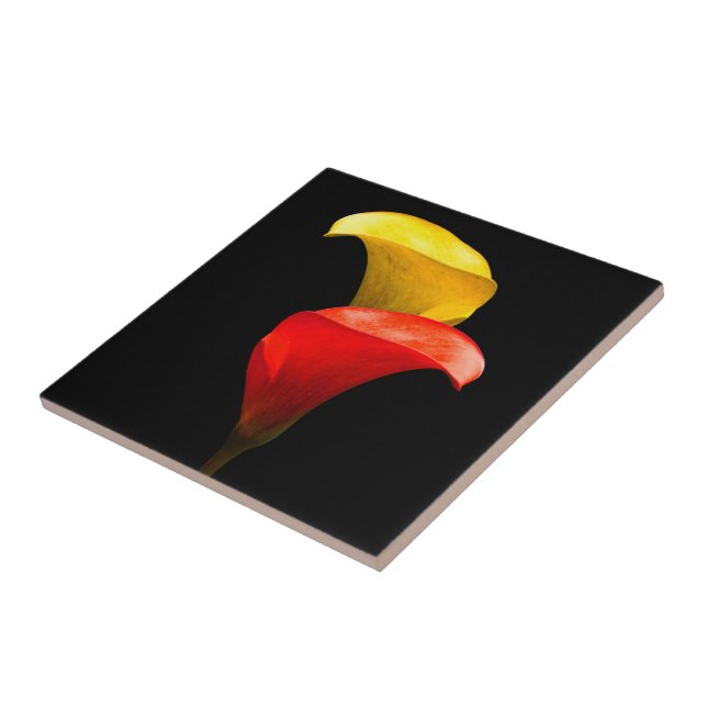 Elegant Gold and Crimson Calla Lilies Ceramic Tile (Side)
