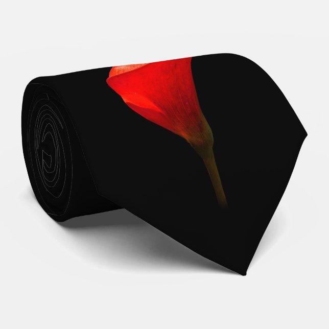 Elegant Gold and Crimson Calla Lilies Neck Tie (Rolled)
