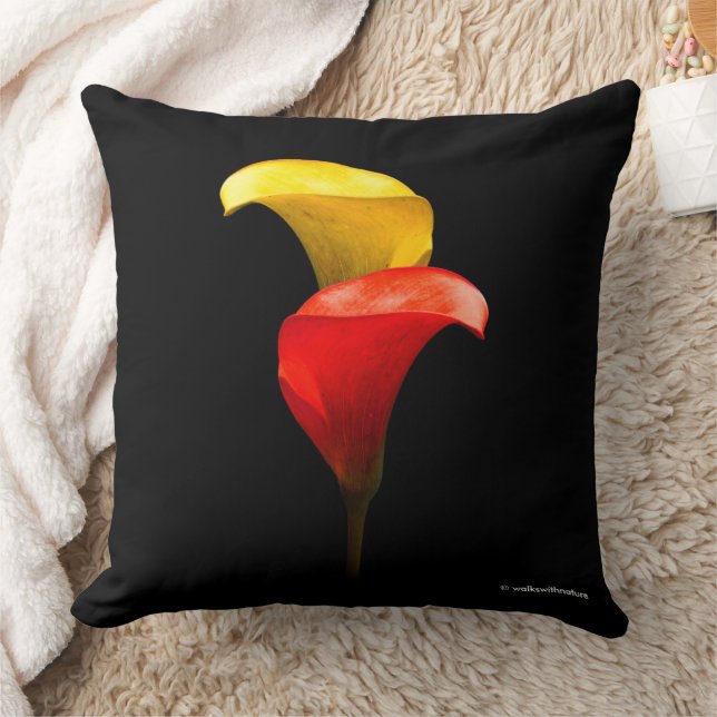 Elegant Gold and Crimson Calla Lilies Throw Pillow (Blanket)