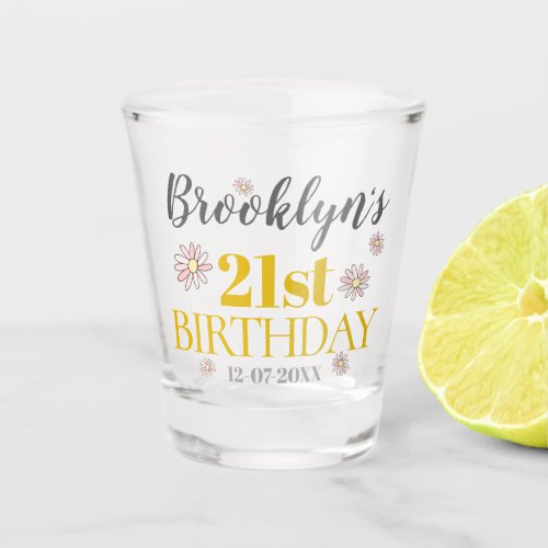 Elegant Gold and Daisies 21st Birthday Party Shot Glass