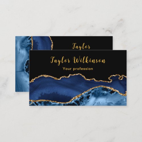 Elegant Gold and Dark Blue Agate Business Card