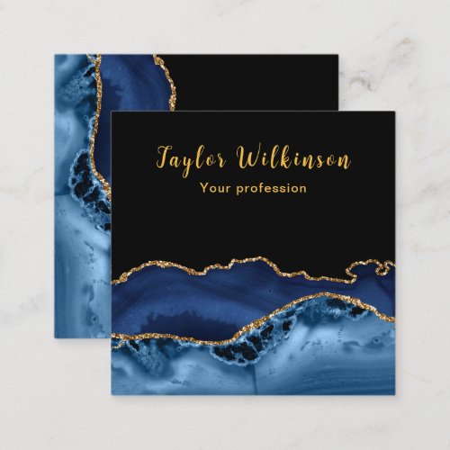 Elegant Gold and Dark Blue Agate Square Business Card