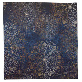 Elegant Gold and Dark Blue Floral Mandala Pattern Cloth Napkin