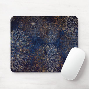 Elegant Gold and Dark Blue Floral Mandala Pattern  Mouse Pad