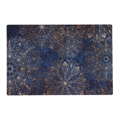 Elegant Gold and Dark Blue Floral Mandala Pattern Placemat