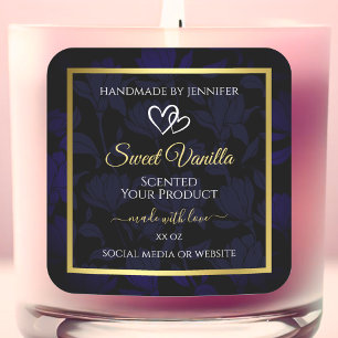 Elegant Gold and Dark Blue Floral Product Labels