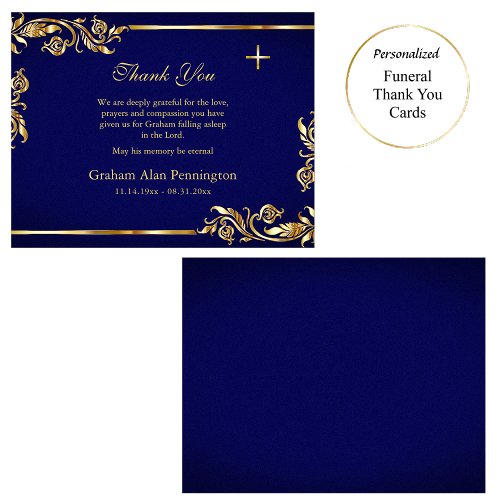 Elegant Gold and Dark Blue Orthodox Memorial Thank You Card