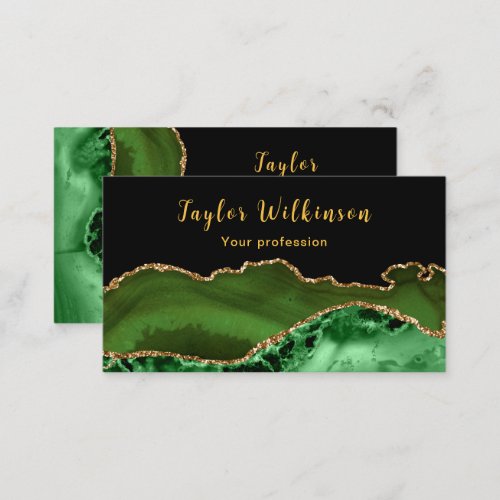 Elegant Gold and Dark Green Agate Business Card