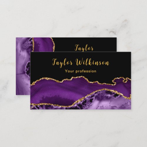 Elegant Gold and Dark Purple Agate Business Card