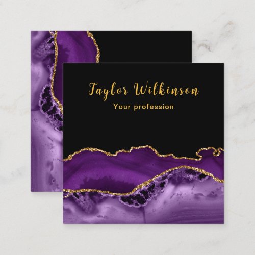 Elegant Gold and Dark Purple Agate Square Business Card