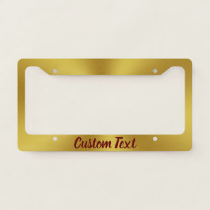 Elegant Gold and Dark Red Script Cursive Text License Plate Frame