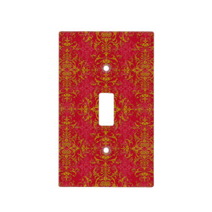 Elegant Gold and Deep Pink Floral Damask Pattern Light Switch Cover