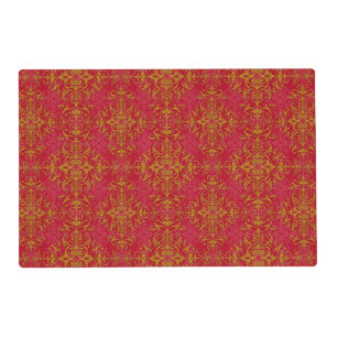 Elegant Gold and Deep Pink Floral Damask Pattern Placemat