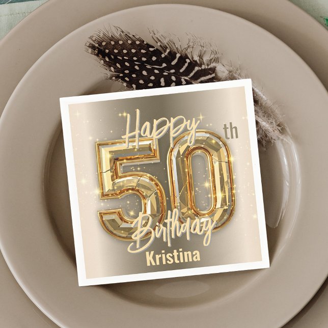 Elegant Gold and Diamond 50th Birthday Party Napkins (Creator Uploaded)